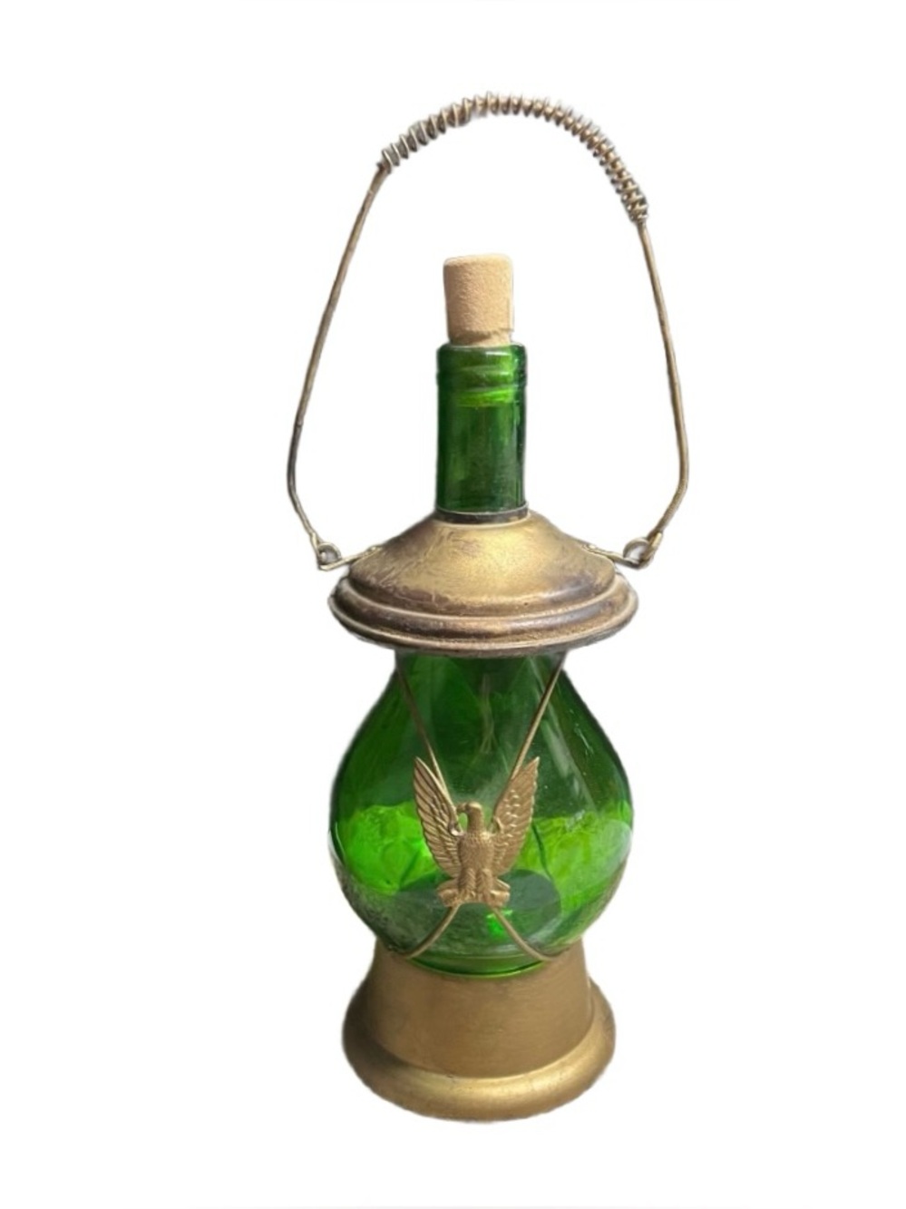 Mid-Century • Musical • Green • Glass W/ Copper Bottle